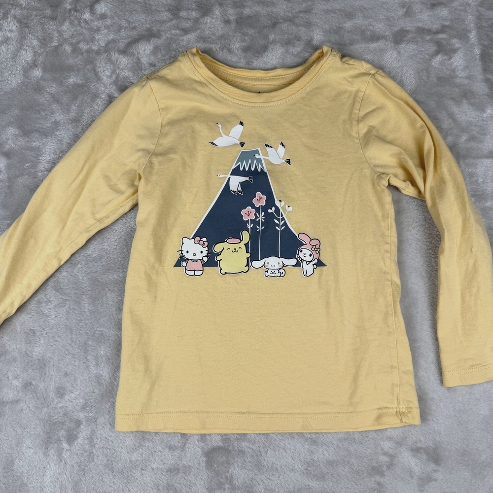 Tea Collection Hello Kitty Sanrio Long Sleeve Shirt Size 4 Yellow Graphic Cotton